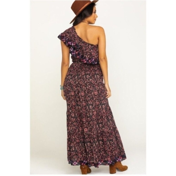 Free People What About Love Maxi Dress Printed One Shoulder Ruffle Belted XS - Picture 1 of 14